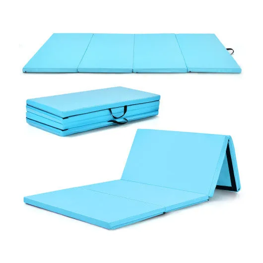 4-Panel Folding Gymnastics Mat with Carrying Handles for Home Gym-Blue