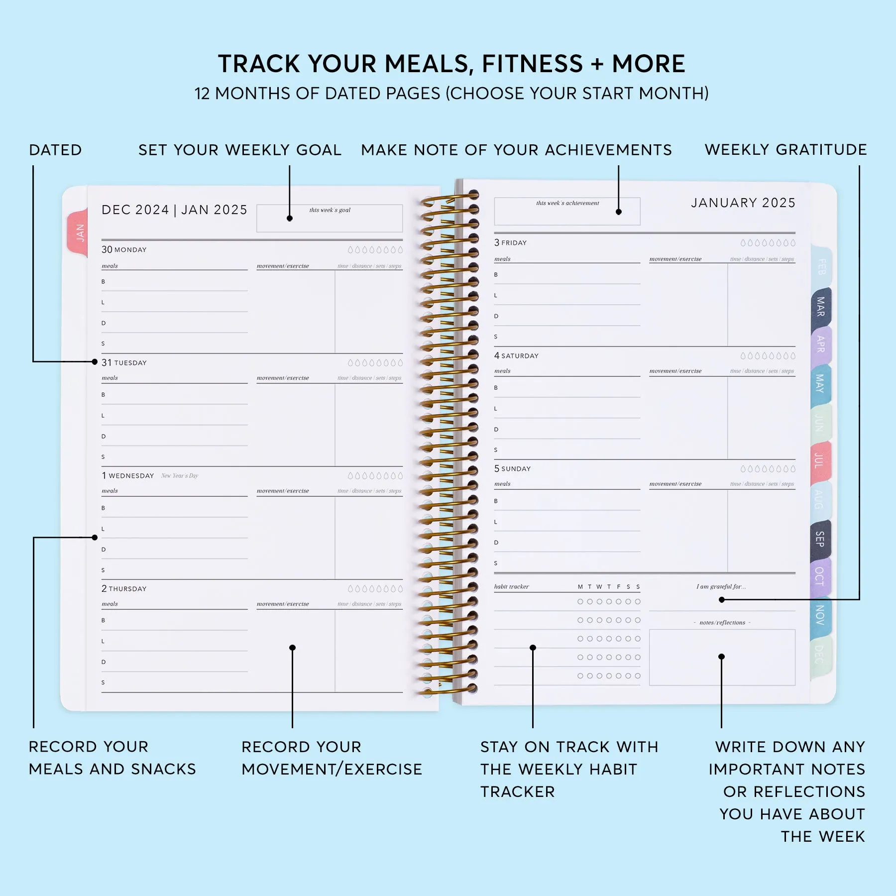 6x9 Fitness Planner - Multicolor Flowing Ink