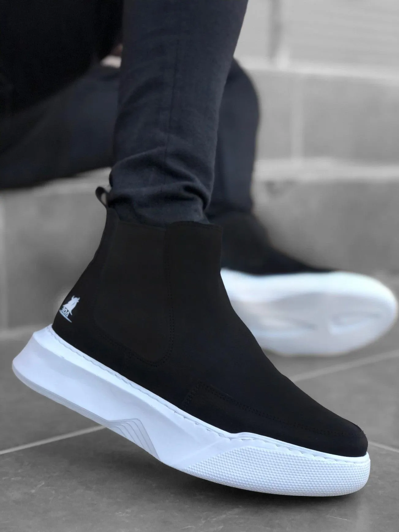 BA0150 Men's Lace-Up Strap High Heel Black Sport Boots