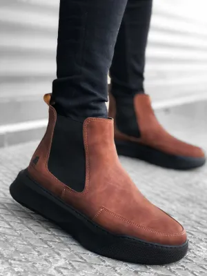 BA0150 Slip-On Band Men's High Sole Brown Sport Boots