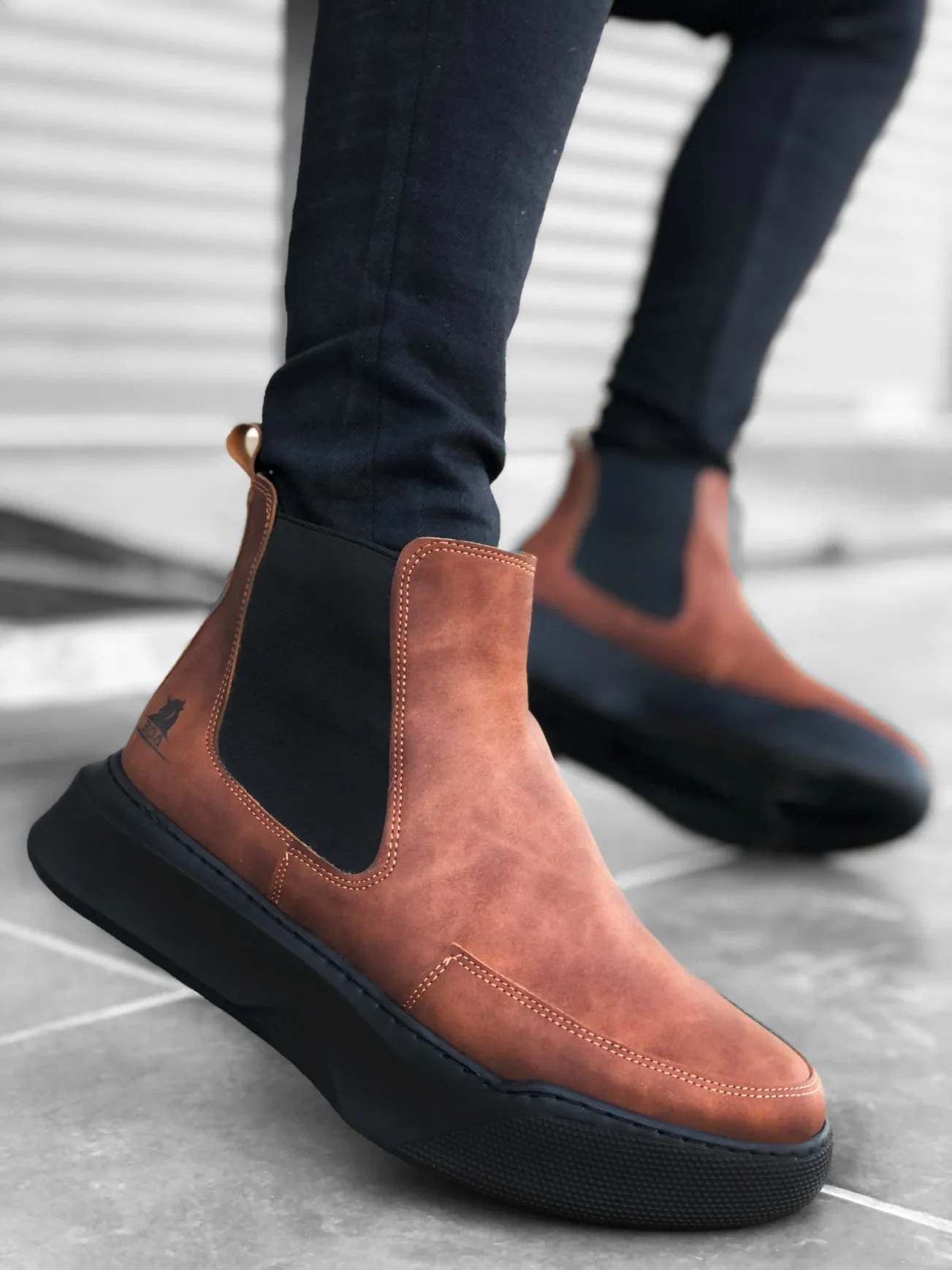 BA0150 Slip-On Band Men's High Sole Brown Sport Boots