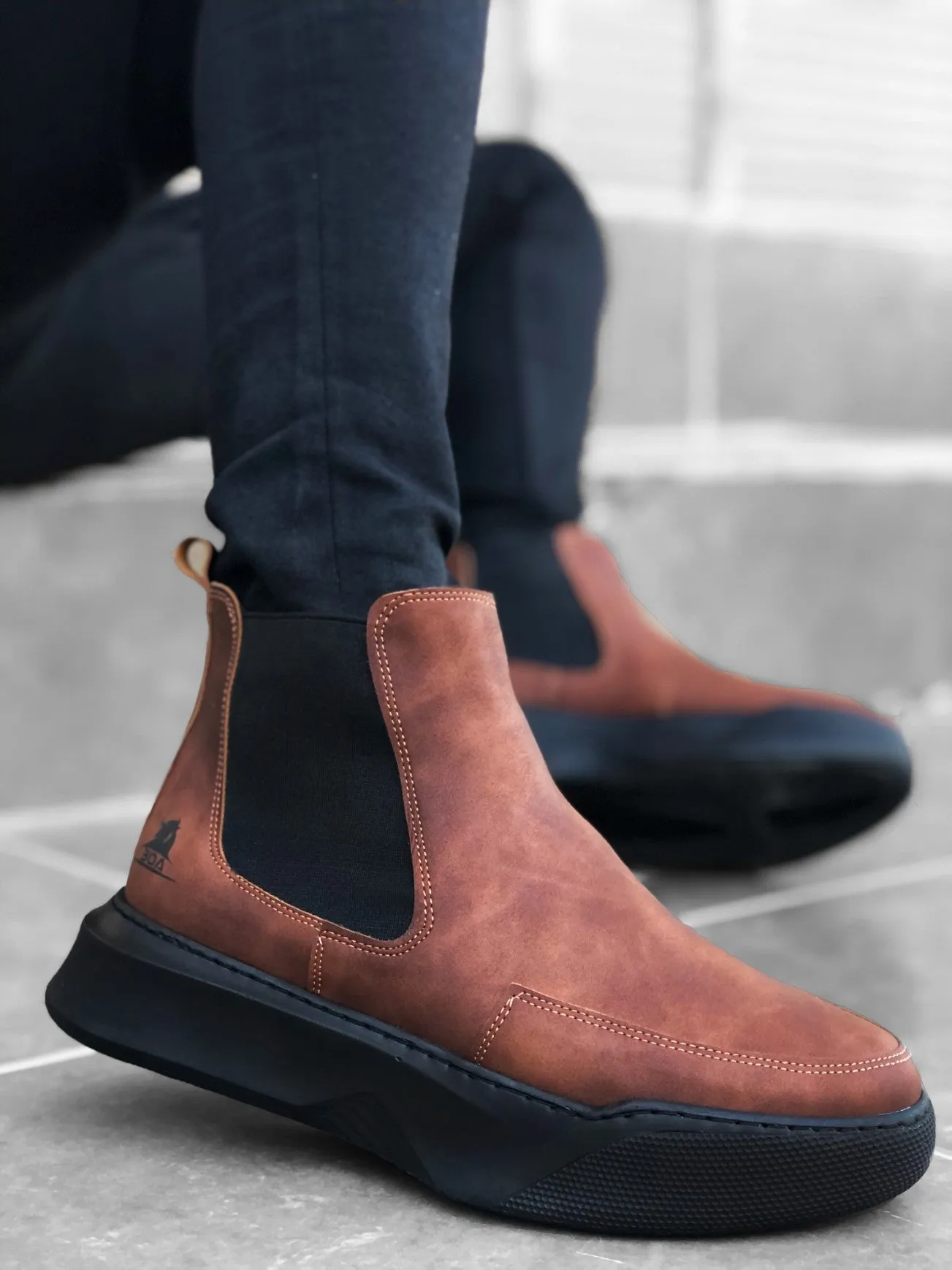 BA0150 Slip-On Band Men's High Sole Brown Sport Boots