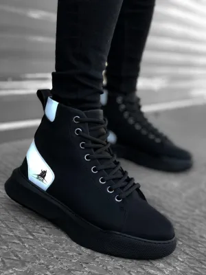 BA0155 Lace-Up Men's High Sole Black White Sport Boots