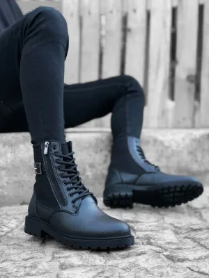 BA0218 Black Men's Sport Classic Boots With Side Buckle Zipper