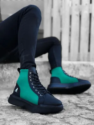 BA0256 Lace-up Men's High Sole Black Green Sole Sports Boots