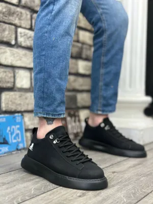 BA0331 Lace-up Men's High Sole Black Skin Sports Shoes