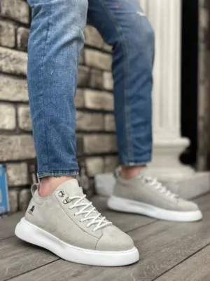 BA0331 Lace-Up Men's High Sole Gray Suede White Sole Sports Shoes