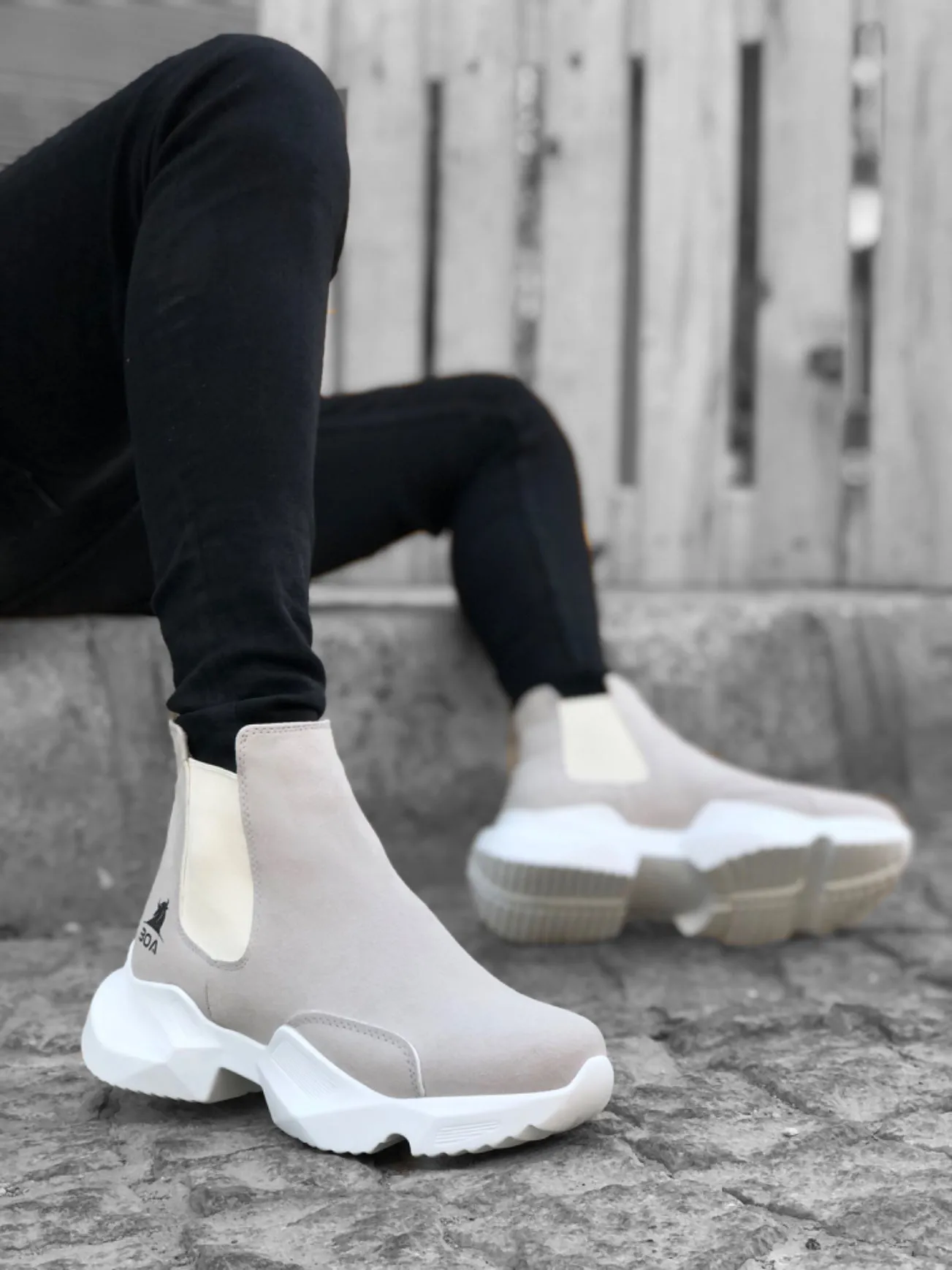 BA0444 Laceless Comfortable High Sole Gray Men's Sports Ankle Ankle Boots
