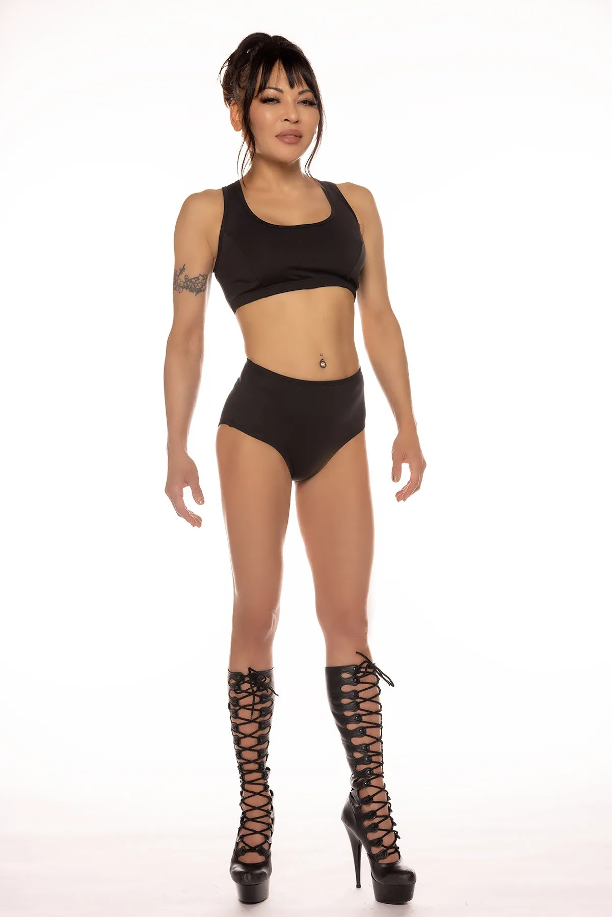 Bottoms, Black (mid-waist, high-leg, scrunch-back)