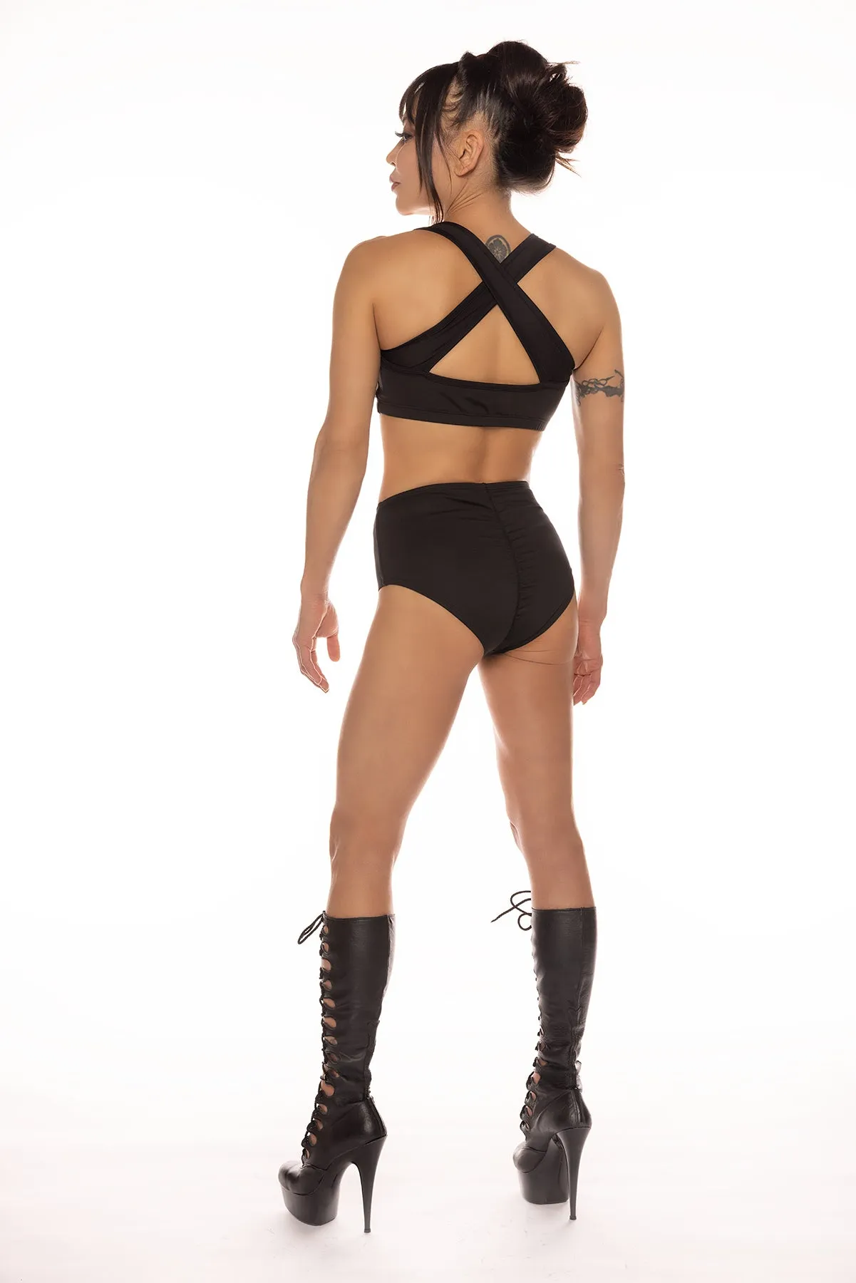 Bottoms, Black (mid-waist, high-leg, scrunch-back)