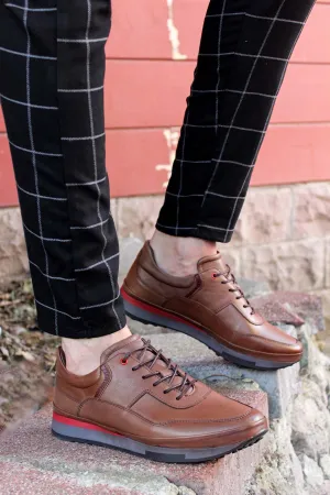 Brown Leather Lace-Up Sneakers Wessi