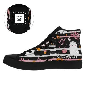 Corporate Gifts,Personalized Bat Sneakers, Custom Pumpkin and Ghost Shoes, Canvas High Top Gym Shoes for Men and Women