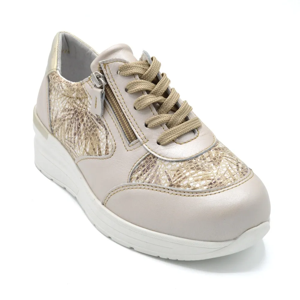 DB Wolf - Ladies Feather Lite Extra Wide Trainer - 2V and 6V Width Fittings - Beige