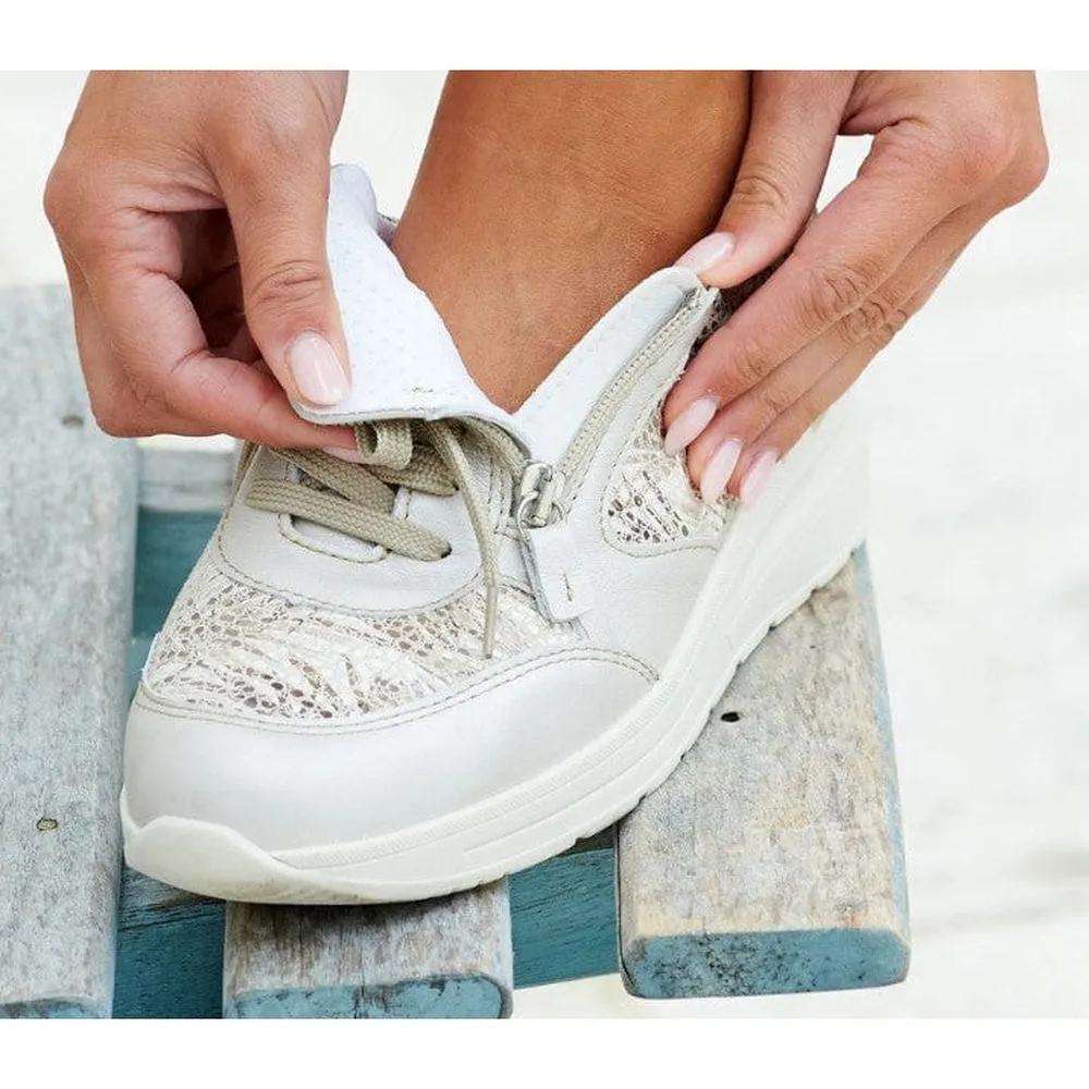 DB Wolf - Ladies Feather Lite Extra Wide Trainer - 2V and 6V Width Fittings - Beige
