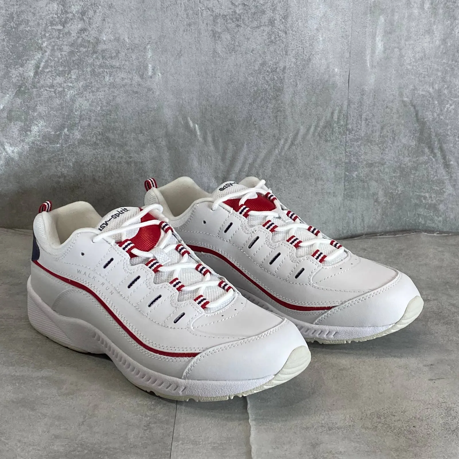 EASY SPIRIT Women's White/Red Romy Leather Lace-Up Walking Shoes SZ 10