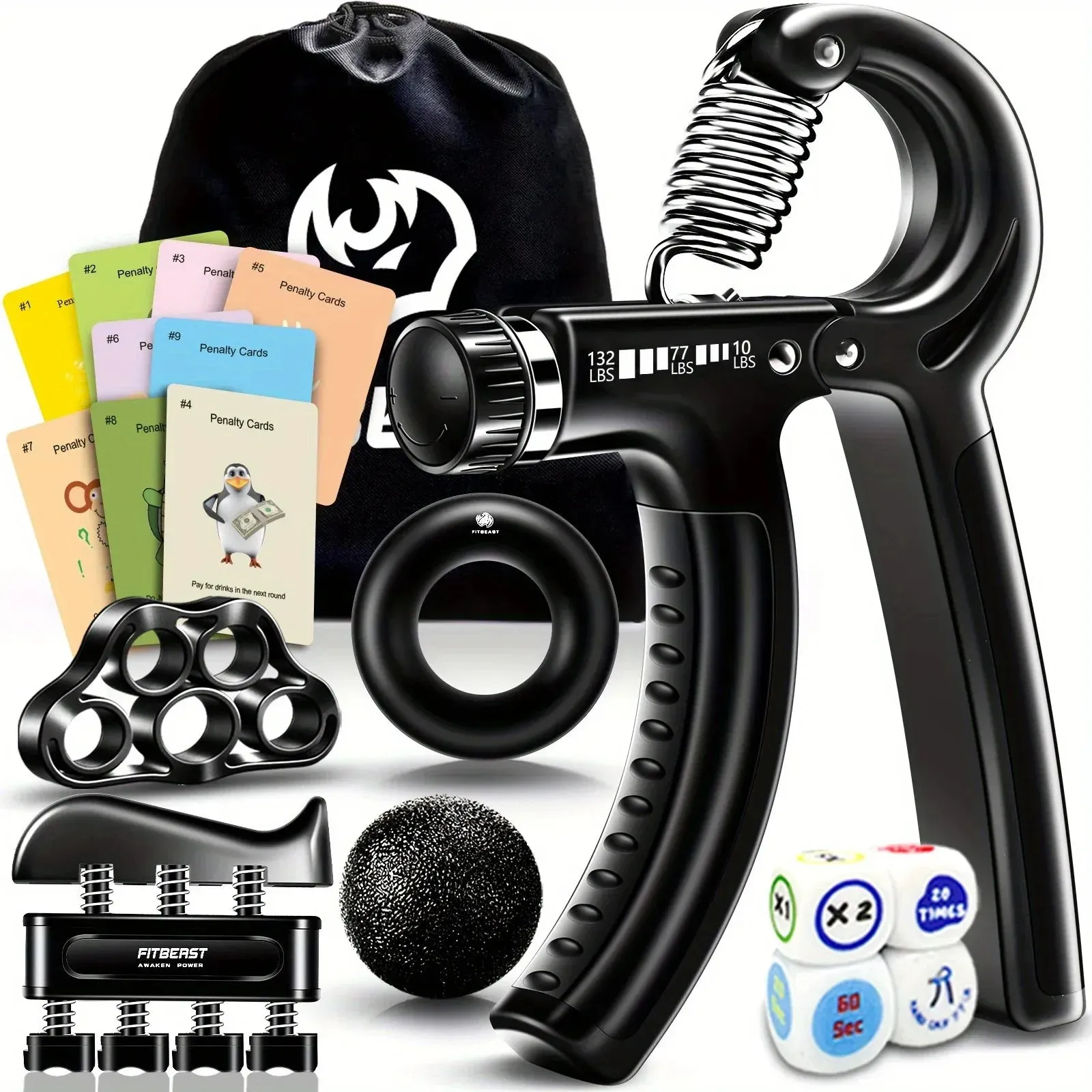 Grip Strengthener - 5 Piece Kit with Hand Grips, Dice