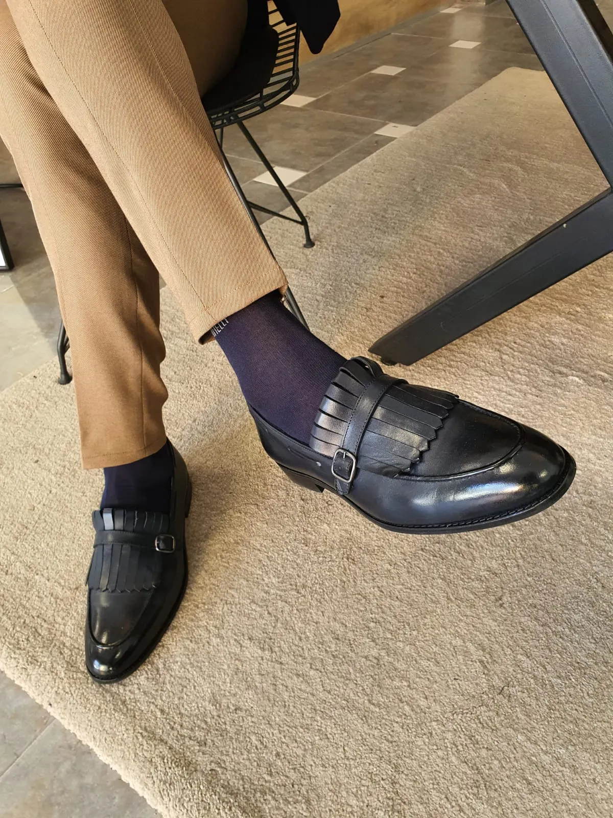 Heritage Sardinelli Buckled Detail Dark Blue Leather Shoes