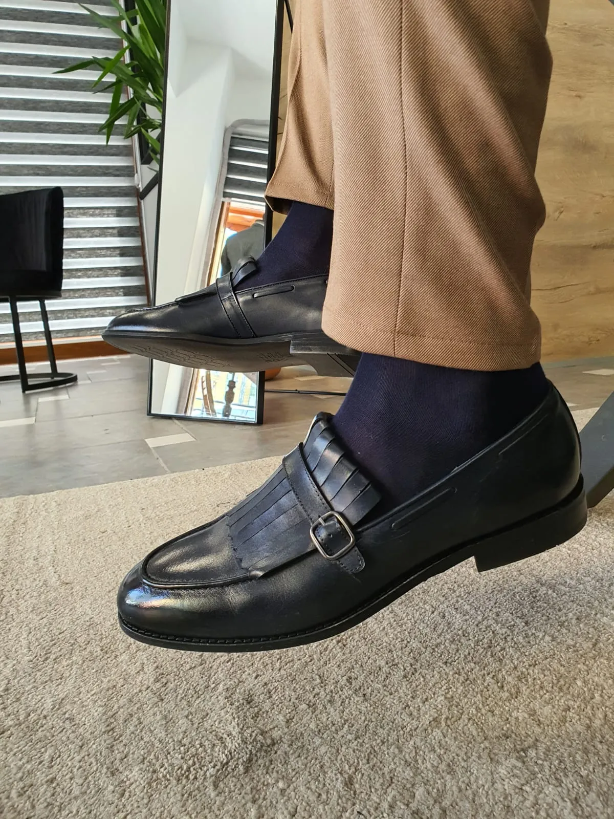 Heritage Sardinelli Buckled Detail Dark Blue Leather Shoes