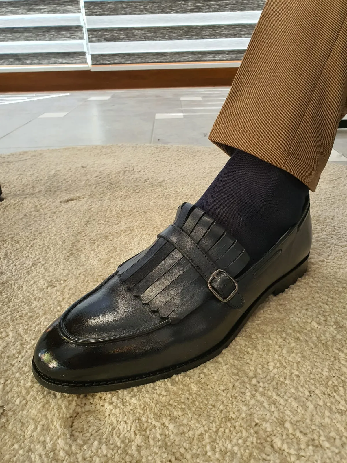 Heritage Sardinelli Buckled Detail Dark Blue Leather Shoes