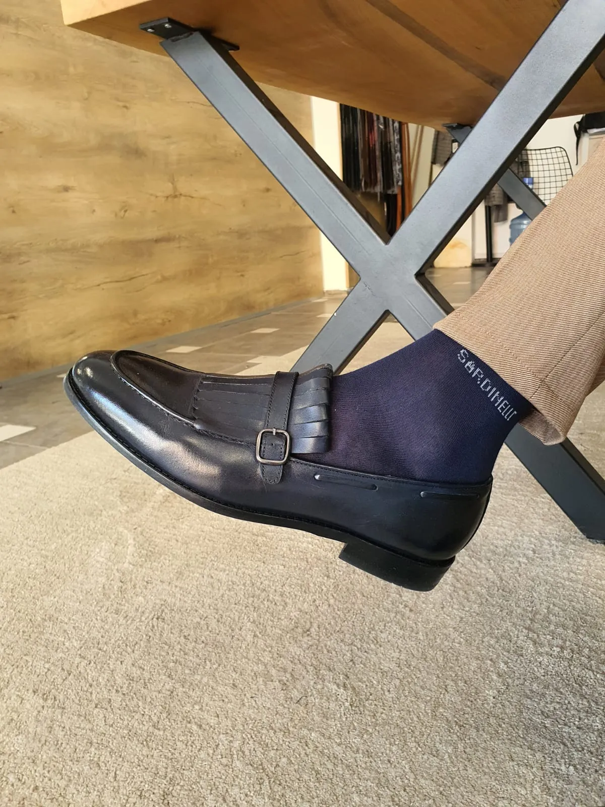 Heritage Sardinelli Buckled Detail Dark Blue Leather Shoes