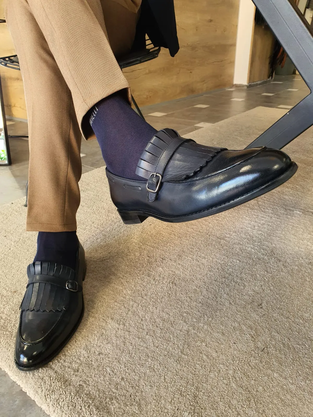 Heritage Sardinelli Buckled Detail Dark Blue Leather Shoes