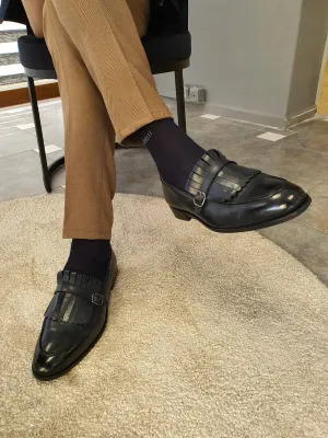 Heritage Sardinelli Buckled Detail Dark Blue Leather Shoes