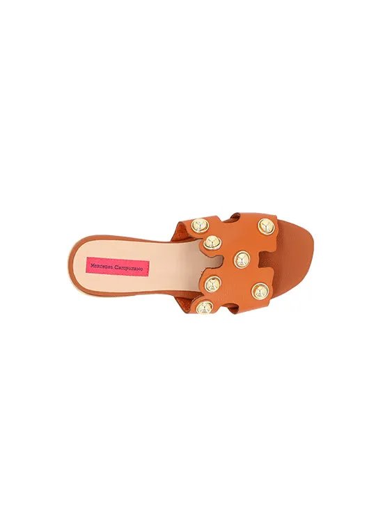 Honey brown Cat Studded Sandals for Woman