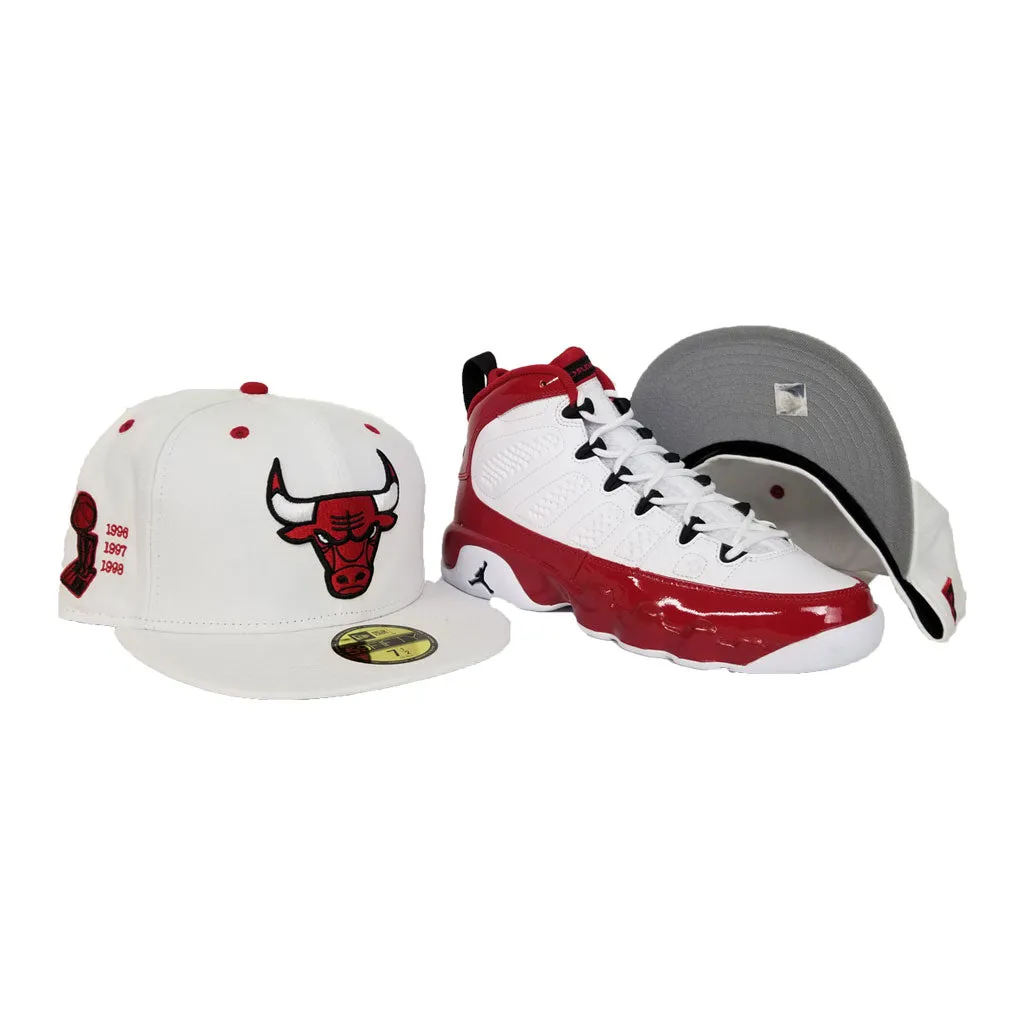 Matching New Era White Chicago Bulls Fitted Hat For Jordan 9 Gym Red