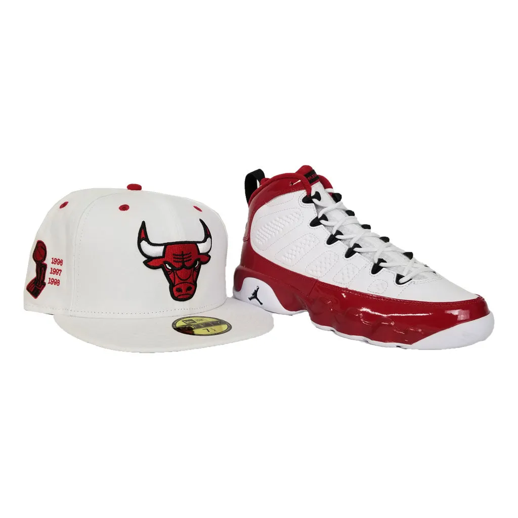 Matching New Era White Chicago Bulls Fitted Hat For Jordan 9 Gym Red