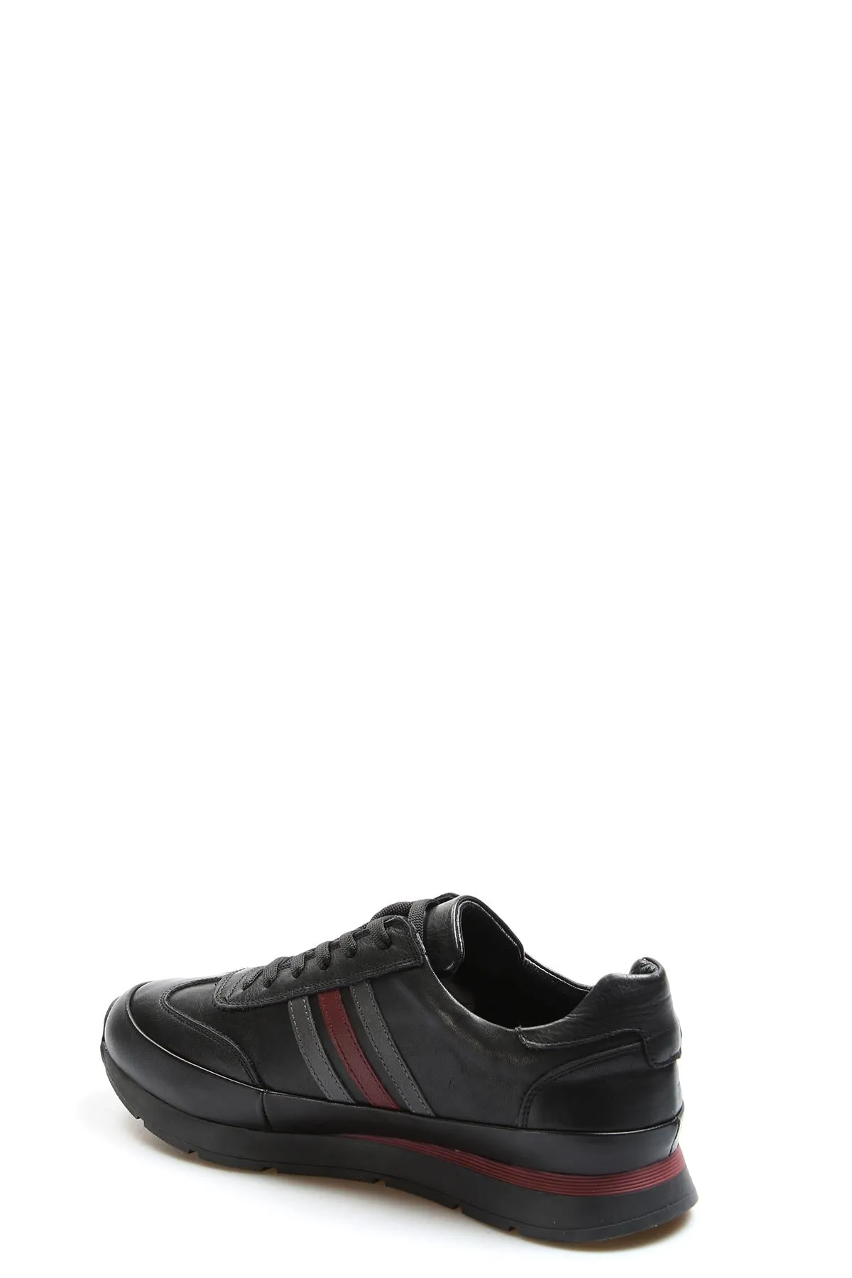 Men's Black Leather Stripe Sneakers-Wessi