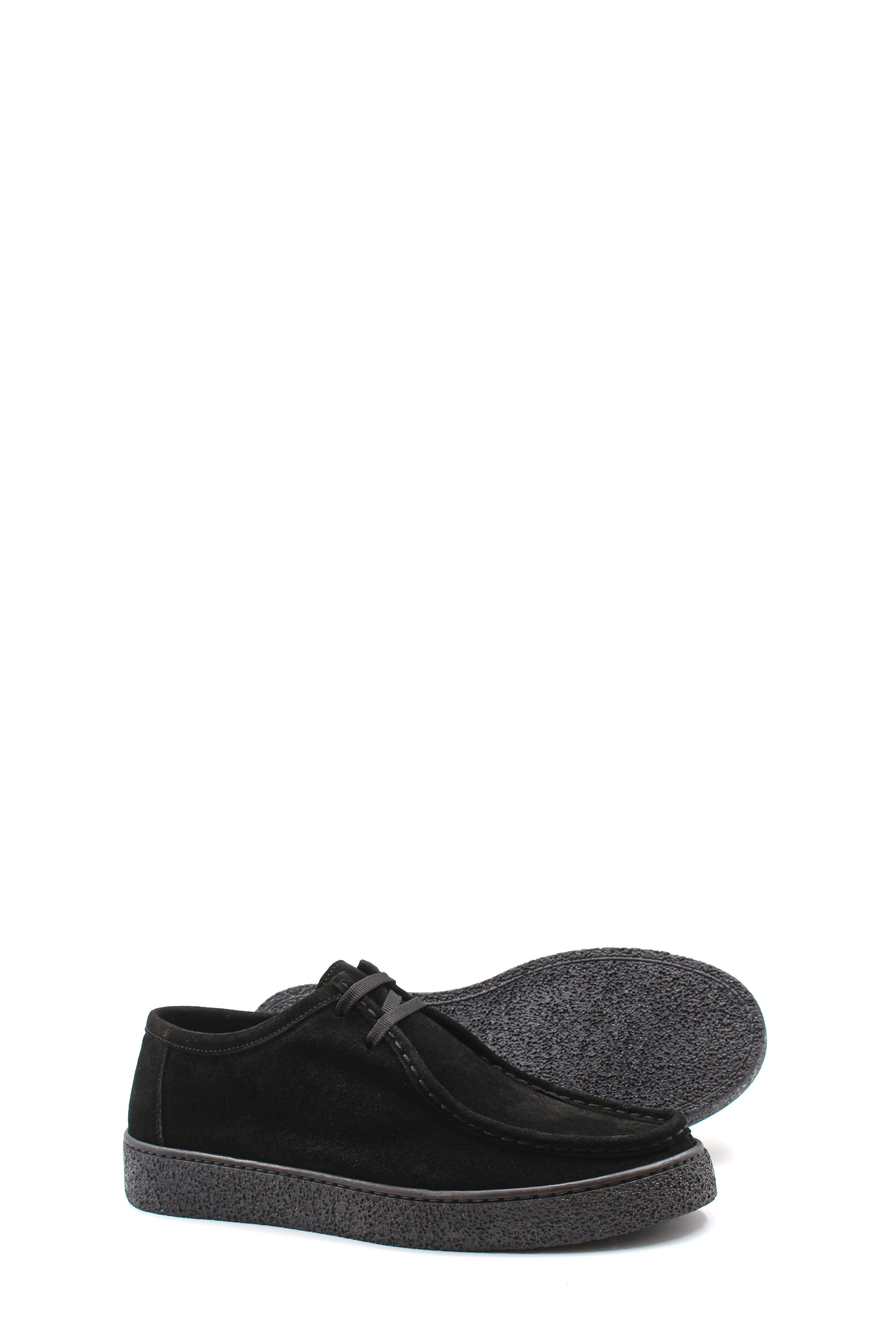 Men's Black Suede Casual Shoes with Textured Sole and Lace-Up Design - Wessi