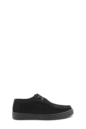 Men's Black Suede Casual Shoes with Textured Sole and Lace-Up Design - Wessi