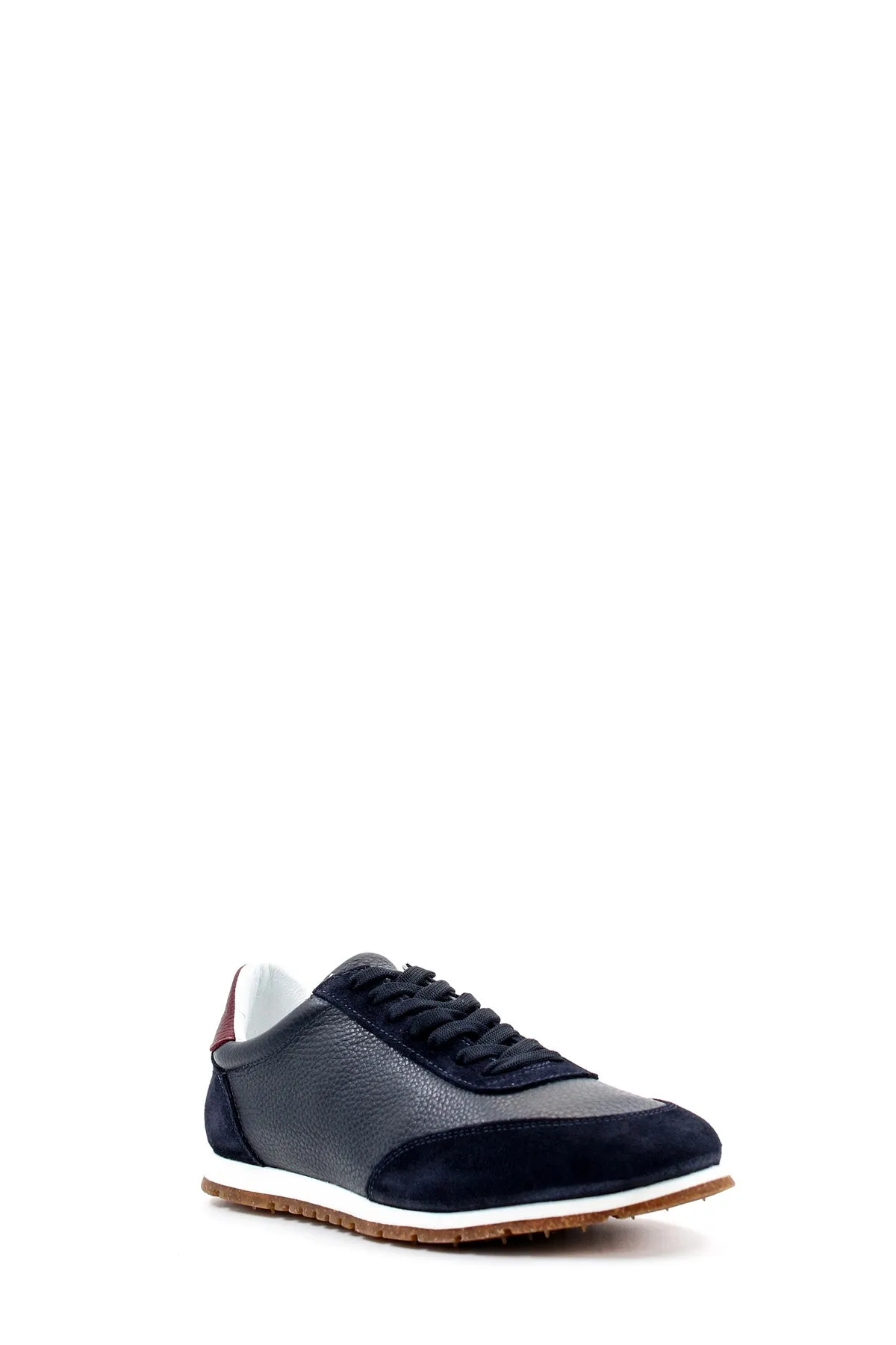 Men's Navy Leather and Suede Sneakers with Gum Sole - Wessi