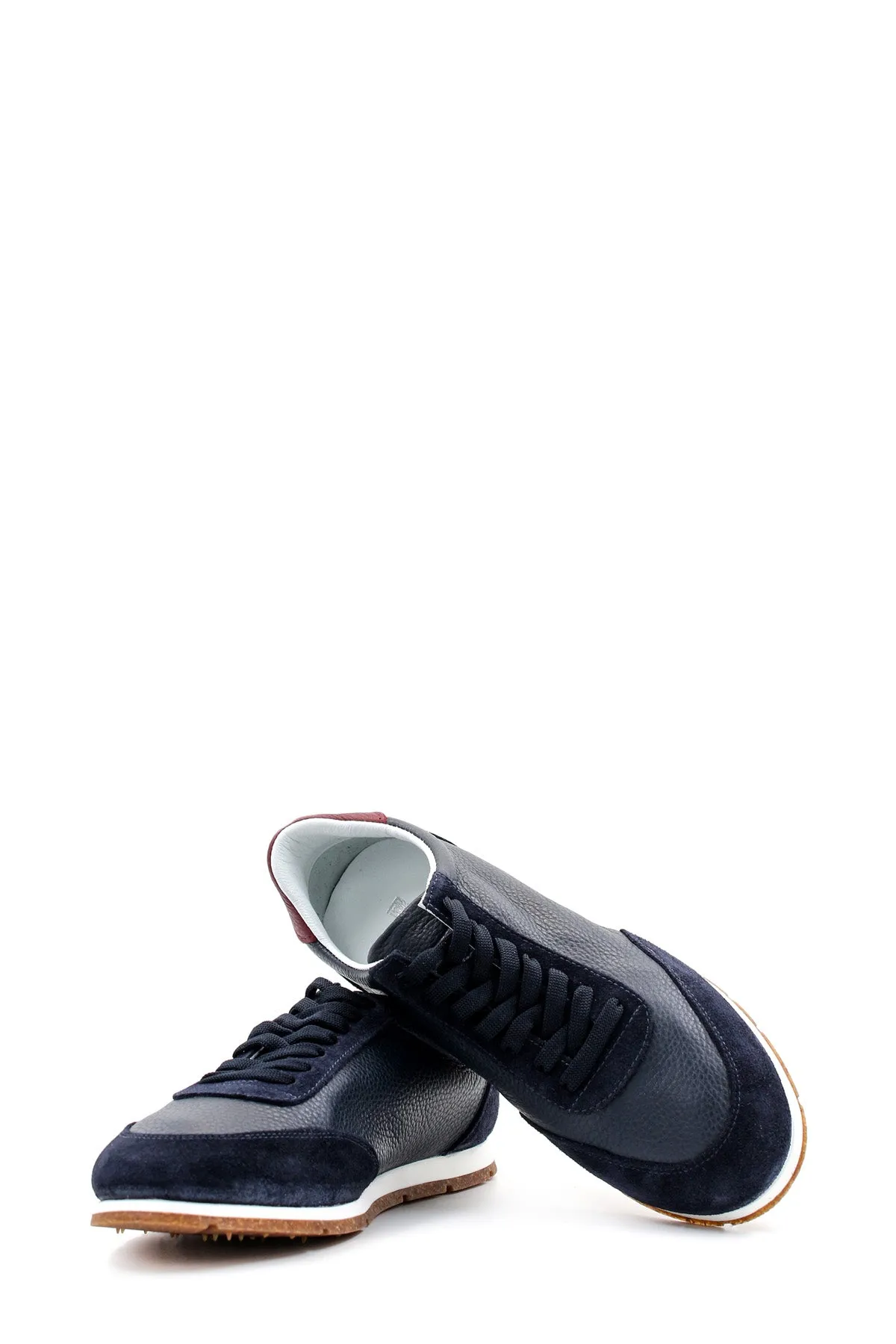 Men's Navy Leather and Suede Sneakers with Gum Sole - Wessi