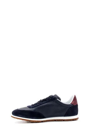 Men's Navy Leather and Suede Sneakers with Gum Sole - Wessi