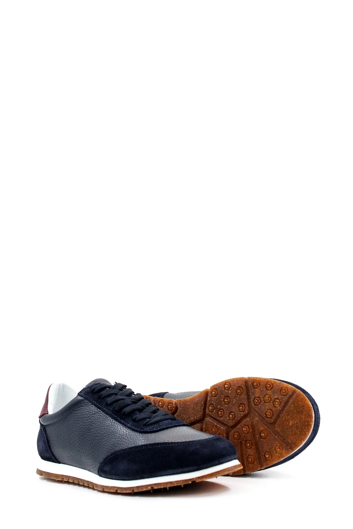 Men's Navy Leather and Suede Sneakers with Gum Sole - Wessi
