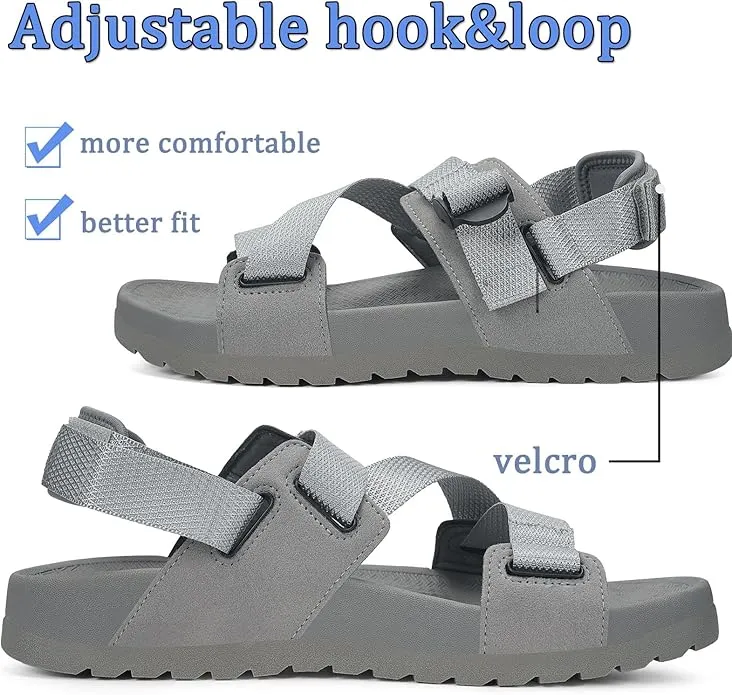 New Retail $90  KUKTO Mens Womens Sport Sandals Athletic Hiking Sandals with Arch Support Outdoor Adjustable Open Toe Summer Shoes for Walking Beach Casual Camping GREY Fits Men 9.5, Women 10.5