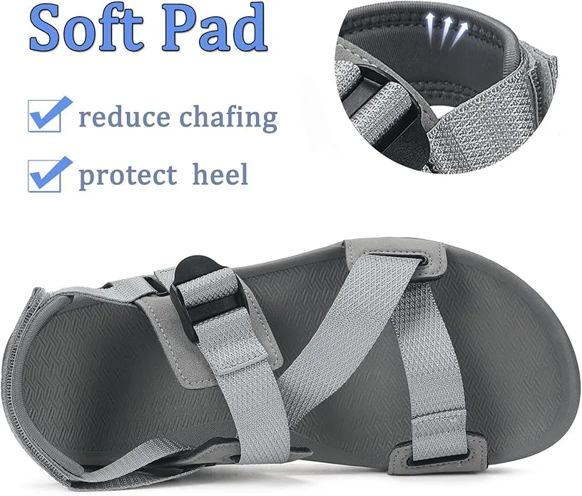 New Retail $90  KUKTO Mens Womens Sport Sandals Athletic Hiking Sandals with Arch Support Outdoor Adjustable Open Toe Summer Shoes for Walking Beach Casual Camping GREY Fits Men 9.5, Women 10.5