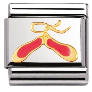 Nomination Classic Link with Enamel Pink Dance Shoes in Yellow Gold Tone