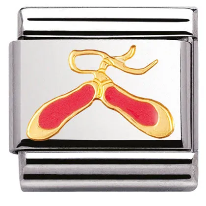 Nomination Classic Link with Enamel Pink Dance Shoes in Yellow Gold Tone
