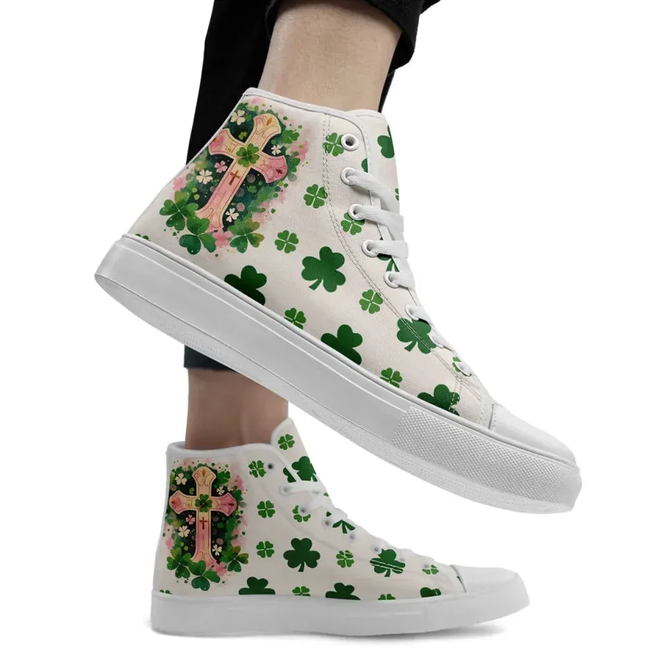 Personalized Four-Leaf Lucky Sneakers, Custom Irish Pride Shoes, Stylish High Top Walking Shoes