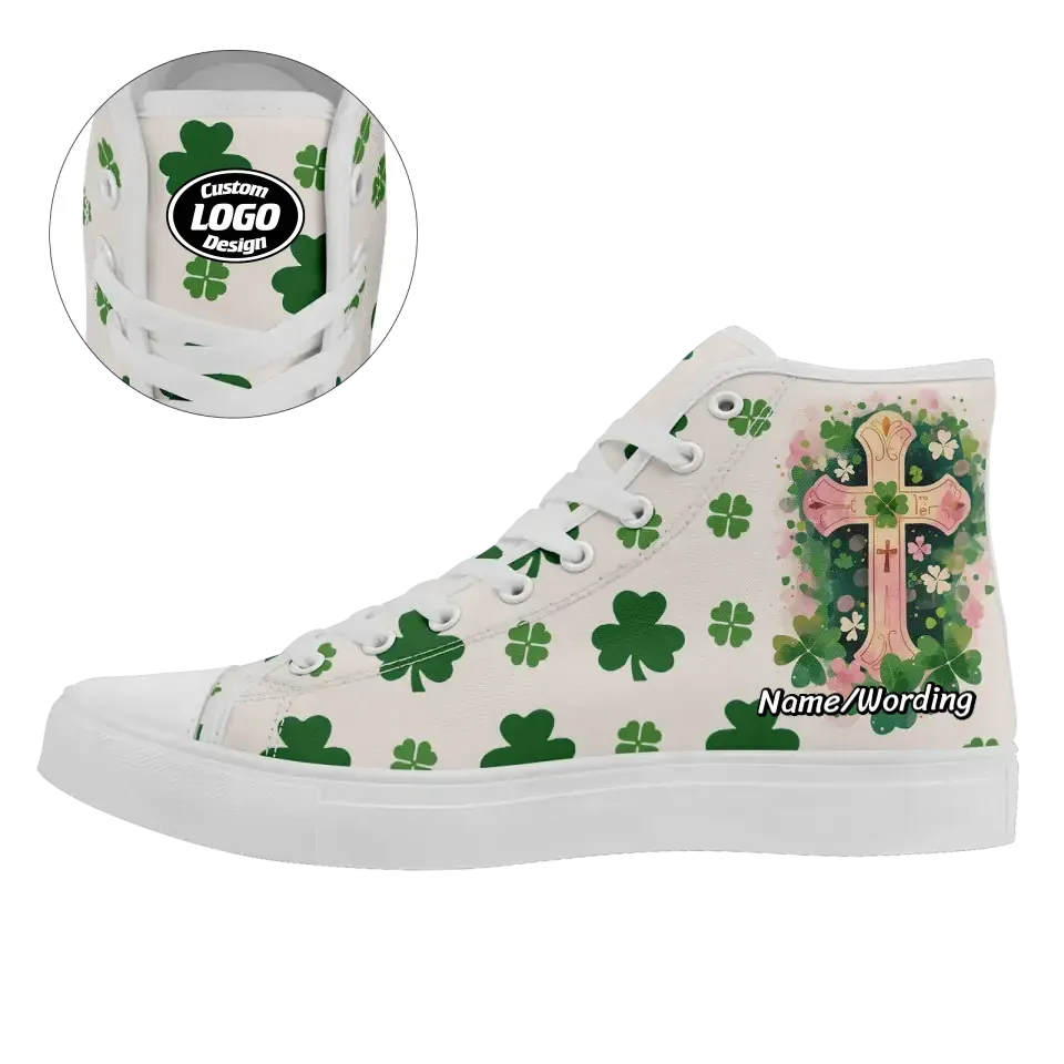 Personalized Four-Leaf Lucky Sneakers, Custom Irish Pride Shoes, Stylish High Top Walking Shoes