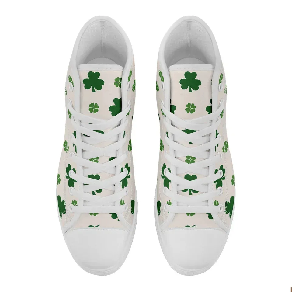 Personalized Four-Leaf Lucky Sneakers, Custom Irish Pride Shoes, Stylish High Top Walking Shoes