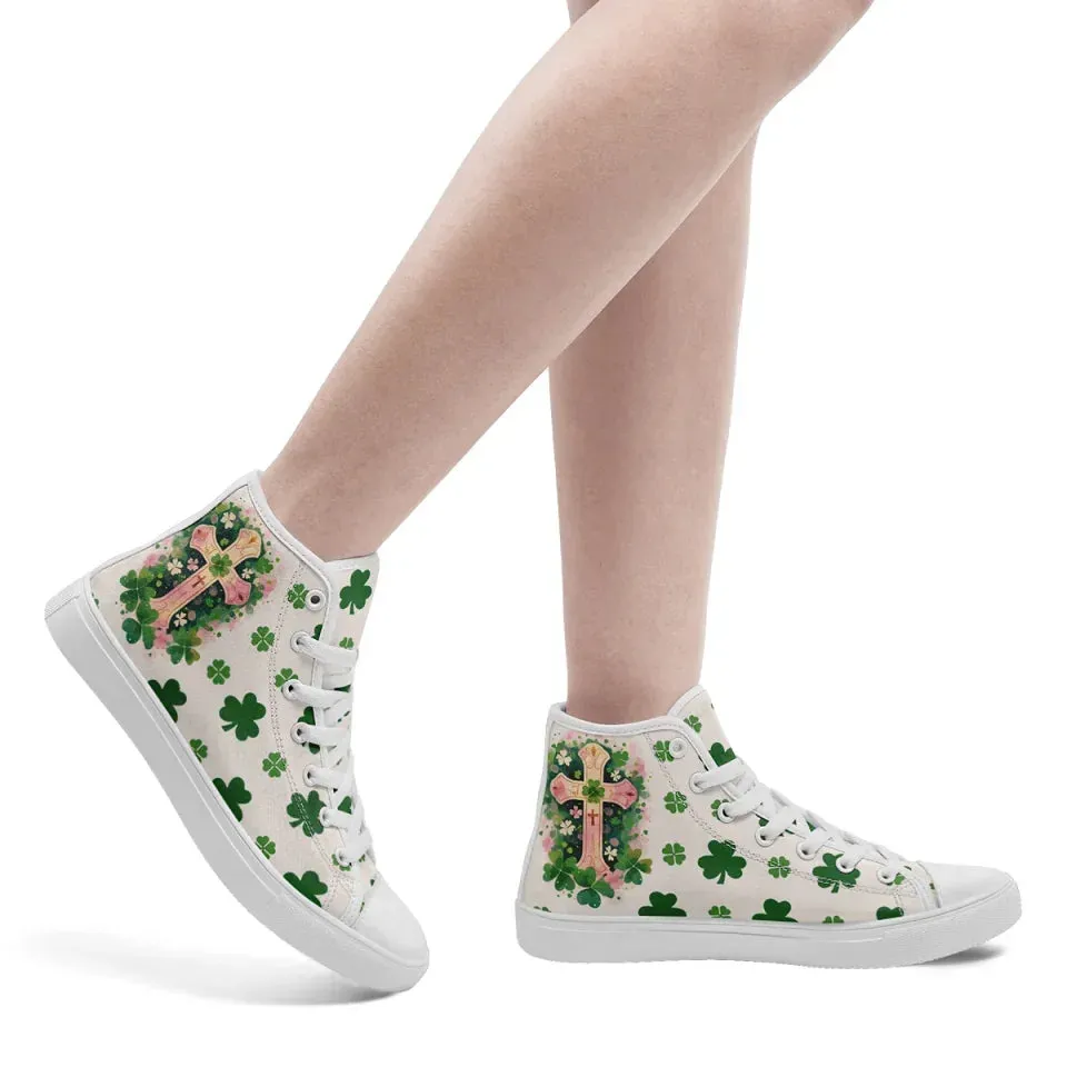 Personalized Four-Leaf Lucky Sneakers, Custom Irish Pride Shoes, Stylish High Top Walking Shoes