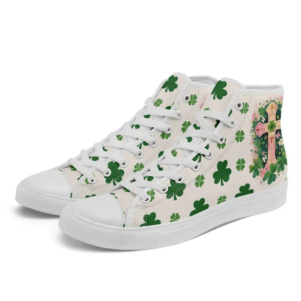 Personalized Four-Leaf Lucky Sneakers, Custom Irish Pride Shoes, Stylish High Top Walking Shoes