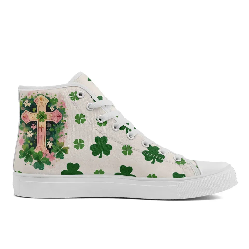 Personalized Four-Leaf Lucky Sneakers, Custom Irish Pride Shoes, Stylish High Top Walking Shoes