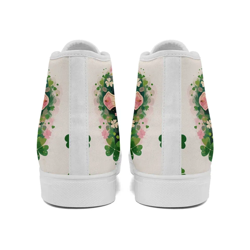 Personalized Four-Leaf Lucky Sneakers, Custom Irish Pride Shoes, Stylish High Top Walking Shoes