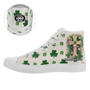 Personalized Four-Leaf Lucky Sneakers, Custom Irish Pride Shoes, Stylish High Top Walking Shoes