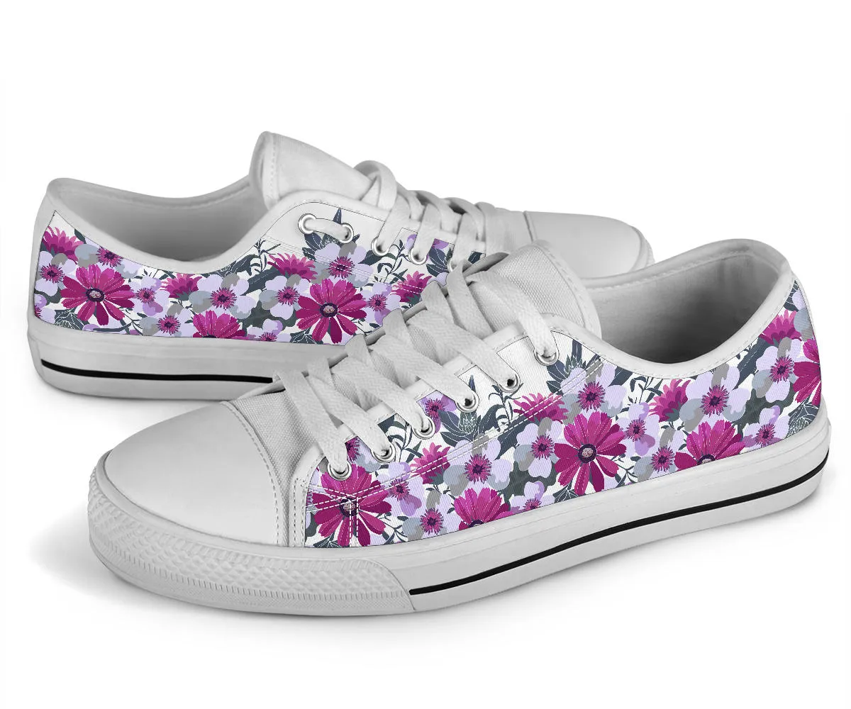 Pink, Violet and White Flowers Women's Low Top Sneakers