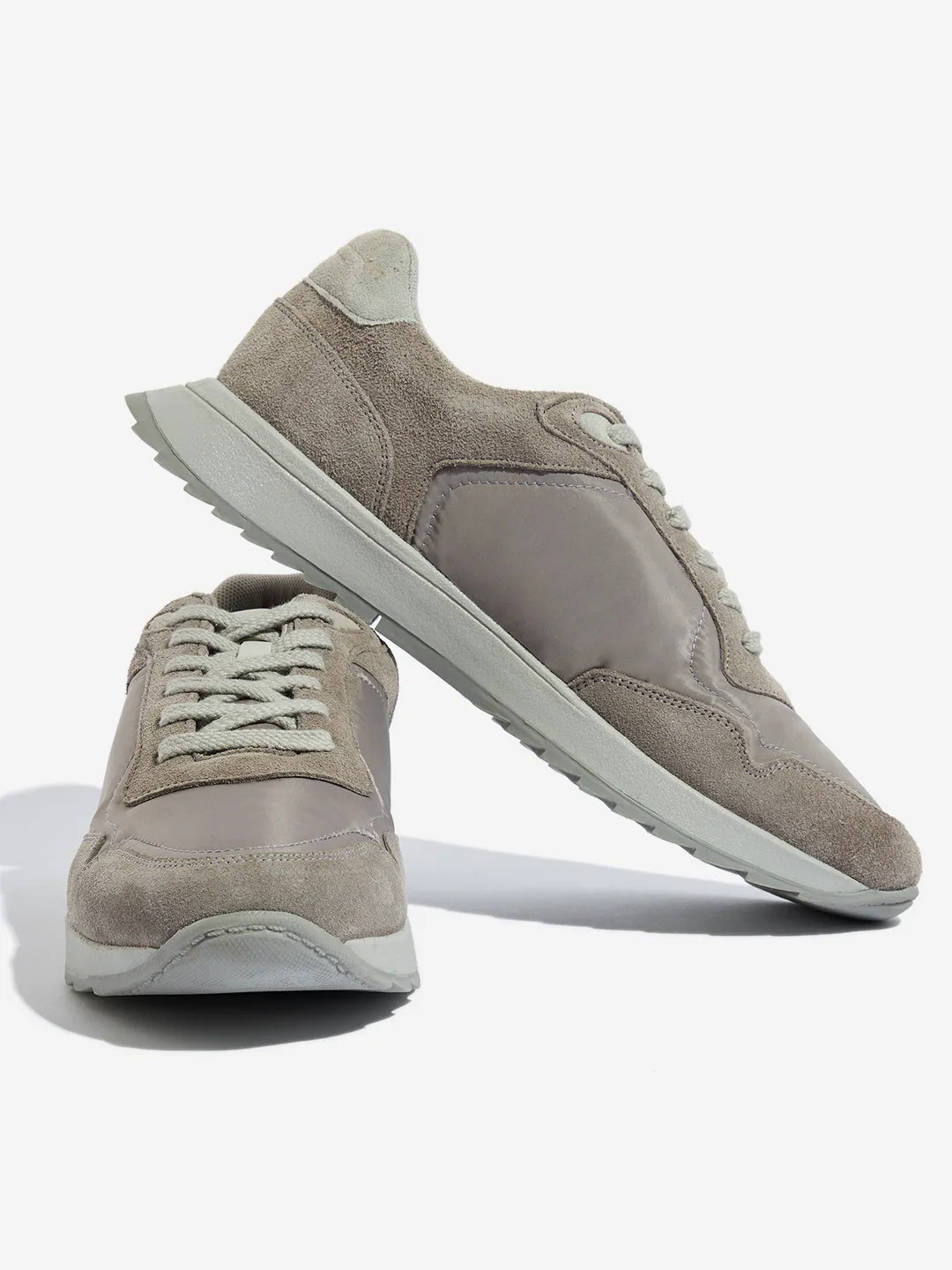SOLEPLAY Grey Faux-Suede Lace Up Sneakers